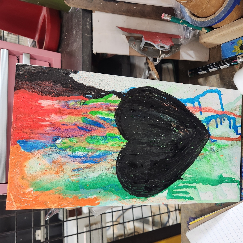 Bold Black Heart Abstract Painting in Red and Green